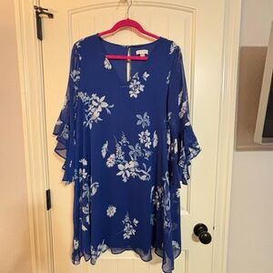 Calvin Klein Blue Dress with White Floral Detail